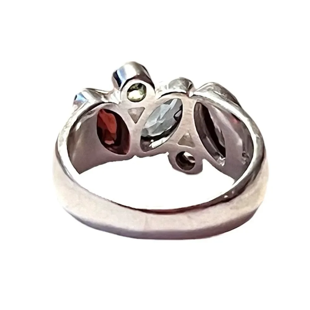 Amazing Blue Topaz Garnet Amethyst Peridot Citrine Sterling Silver Ring Size 7